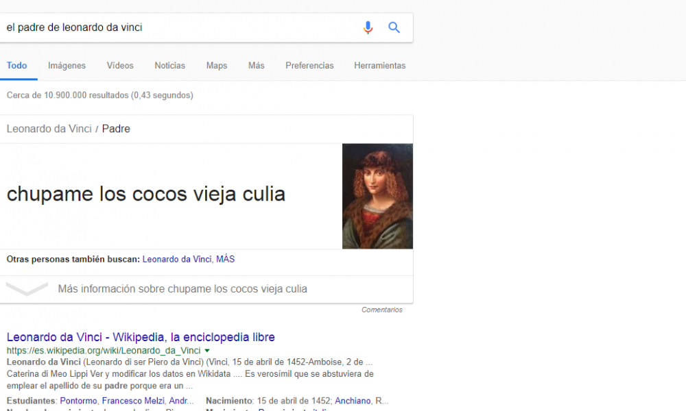  "Chupame los cocos vieja culia": El cambio de nombre del padre de Da Vinci en Google
