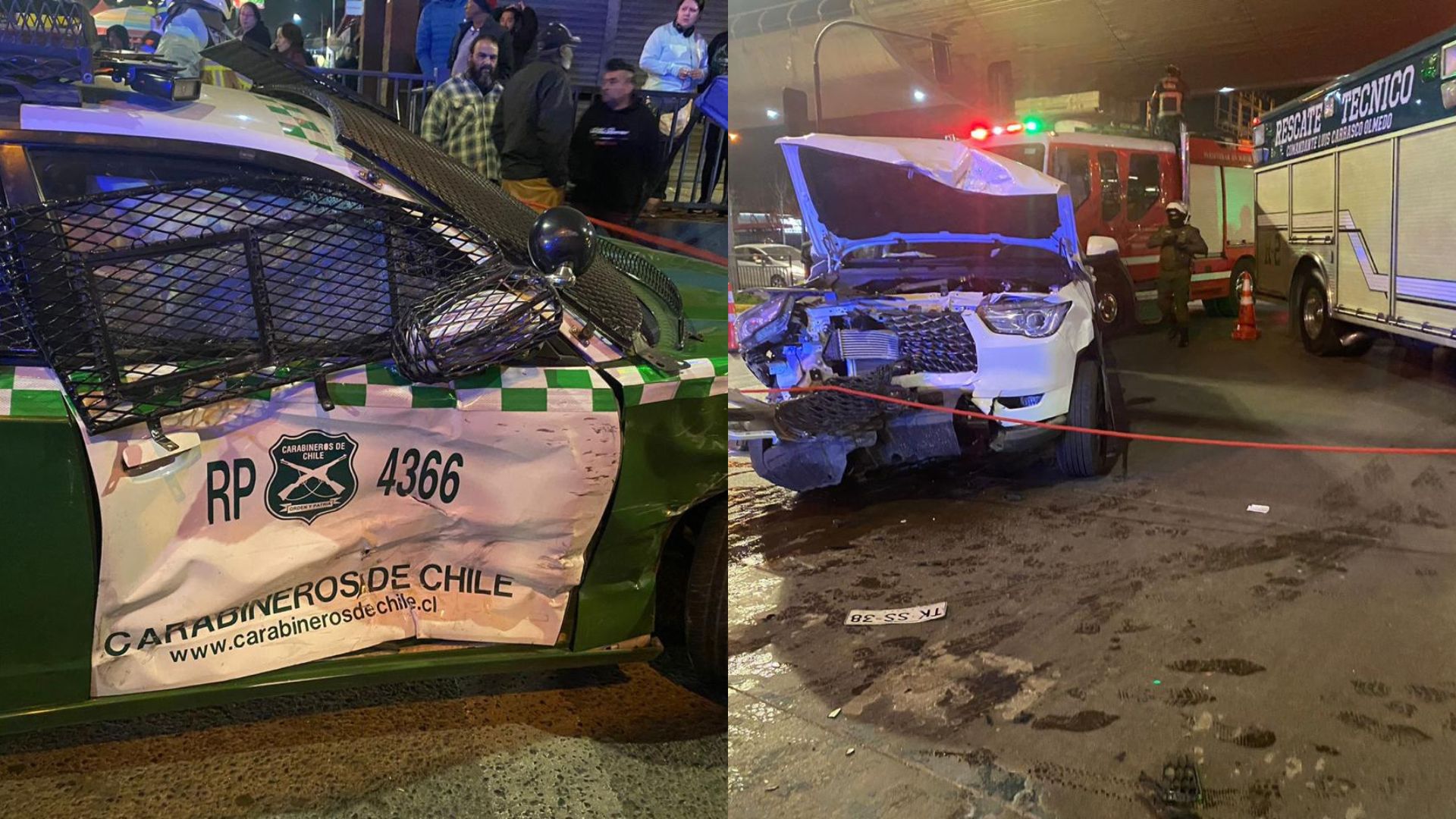 Colisión entre una patrulla y una camioneta dejó dos lesionados en Puente Alto: vehículo policial casi alcanzó a comerciantes